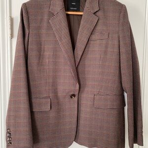 Mango Brown Burgundy Navy Houndstooth Blazer Oversized Size S